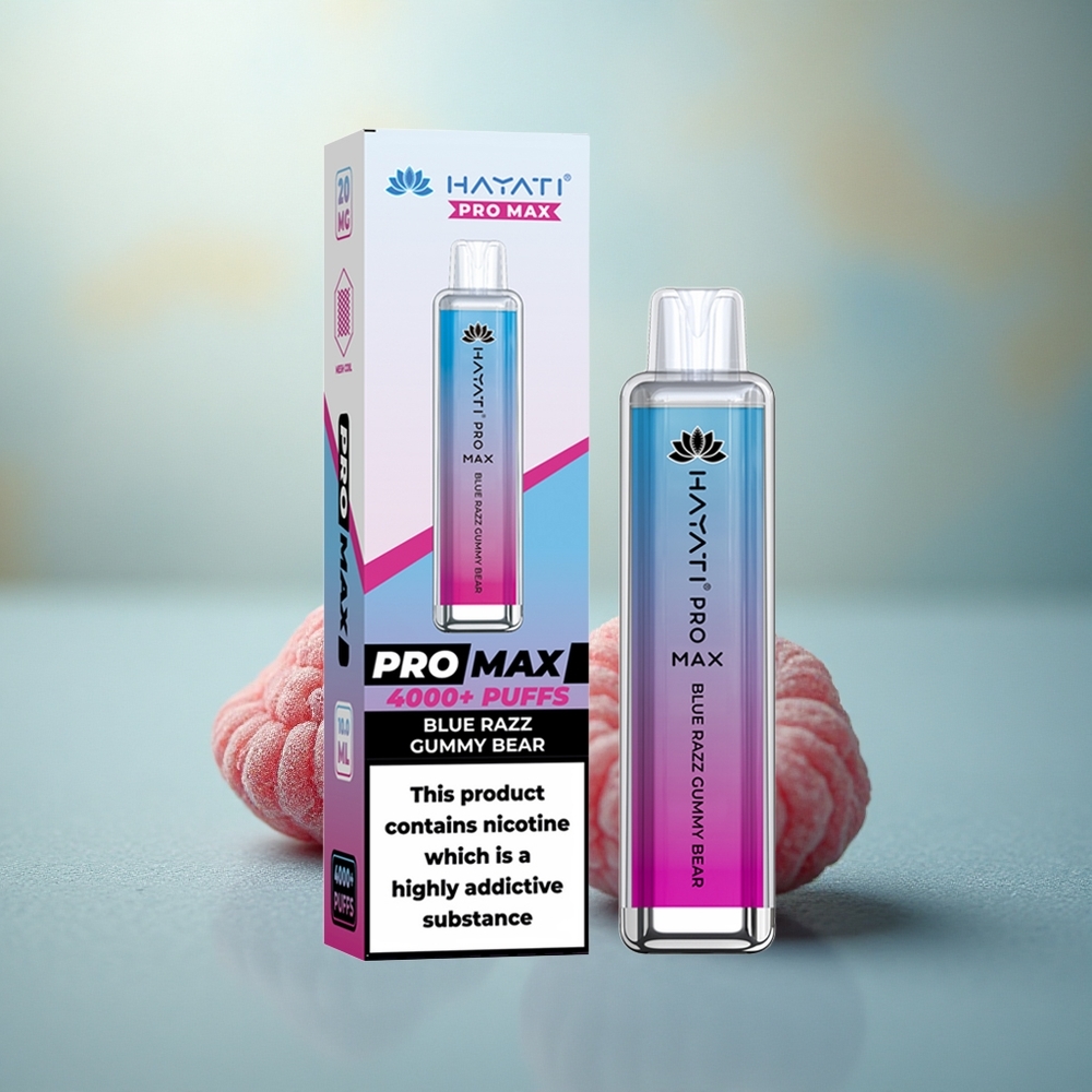 Hayati Pro Max 4000 Puffs Blauwe Framboos Gummy Beer met Dubbele Mesh Coil en Oplaadbare Accu