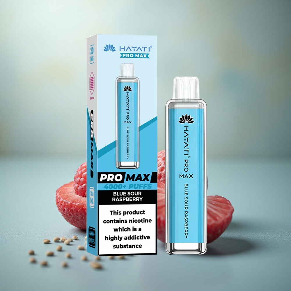 Hayati Pro Max 4000 Puffs Blauwe Zure Framboos Dual Mesh Oplaadbaar Kristal
