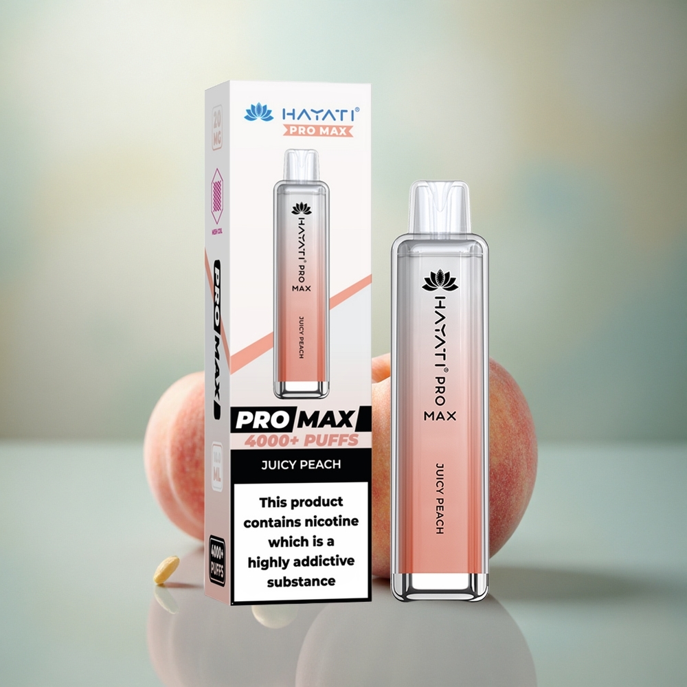 Hayati Pro Max 4000 Puffs Sappige Perzik Pro Max Oplaadbaar LED Mesh Coil