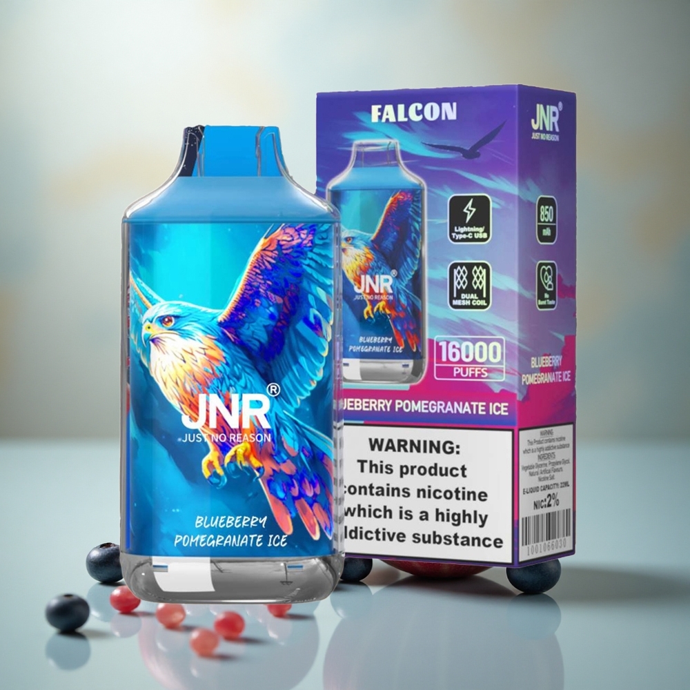 JNR Falcon 16000 Blauwe Bes Granaatappel IJs met Dual Mesh Coil en Smart LED Display