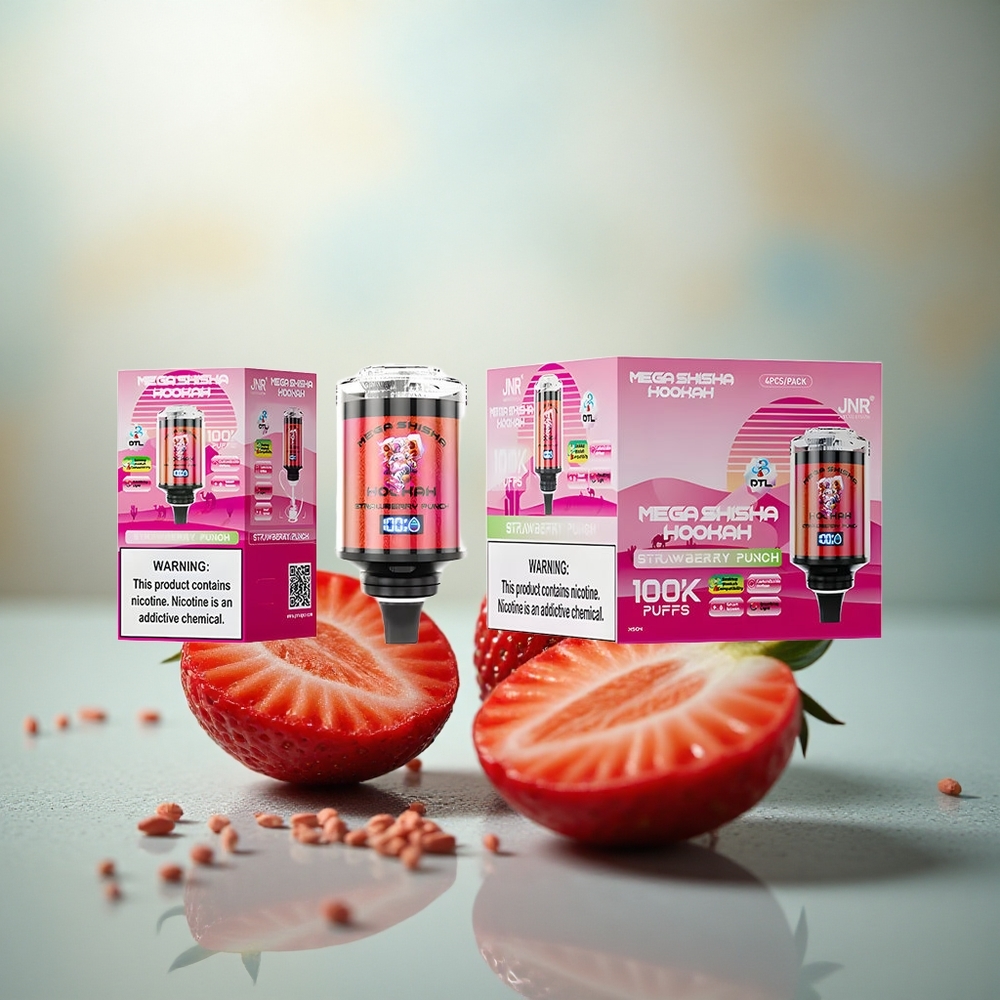 JNR Mega Shisha Hookah 100K Aardbei Punch XL 2200mAh Type-C