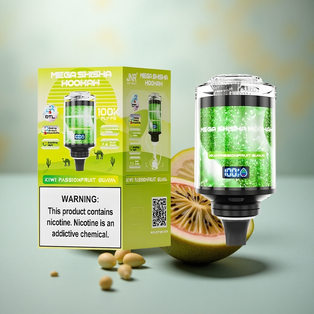JNR Mega Shisha Hookah 100K Kiwi Passievrucht Guava 2200mAh Type-C Snelopladen