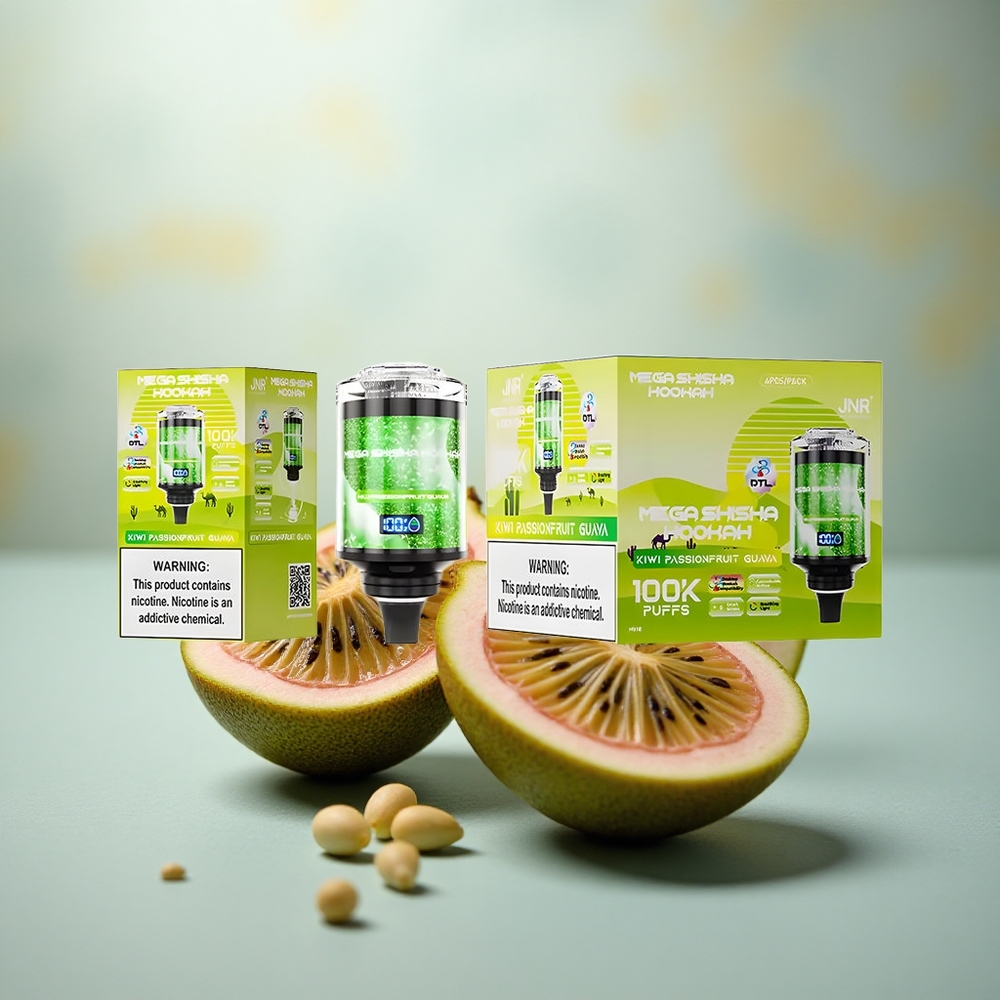 JNR Mega Shisha Hookah 100K Kiwi Passievrucht Guava 2200mAh Type-C Snelopladen
