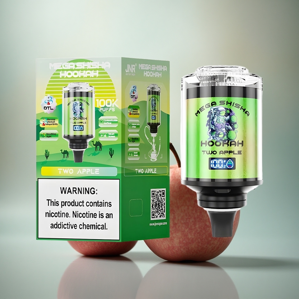 JNR Mega Shisha Hookah 100K Twee Appel 2200mAh 60ml Scherm