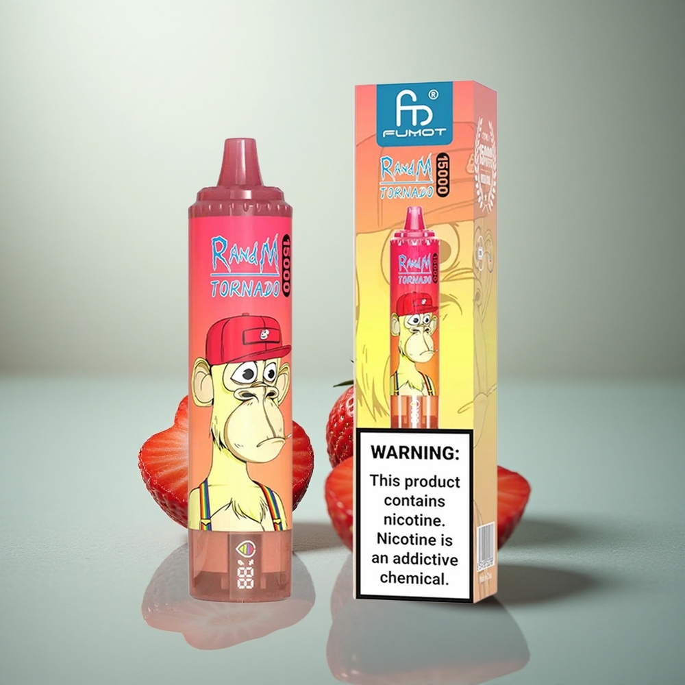RandM Fumot Tornado 15000 Puffs Aardbei Rode Storm 25ml Mesh LCD
