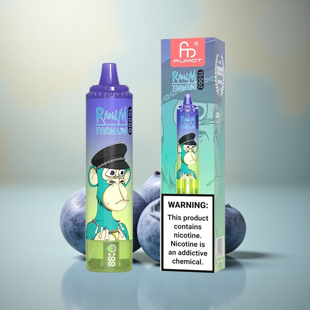 RandM Fumot Tornado 15000 Puffs Blauwe Bes Bubbelgom 25ml Mesh LCD