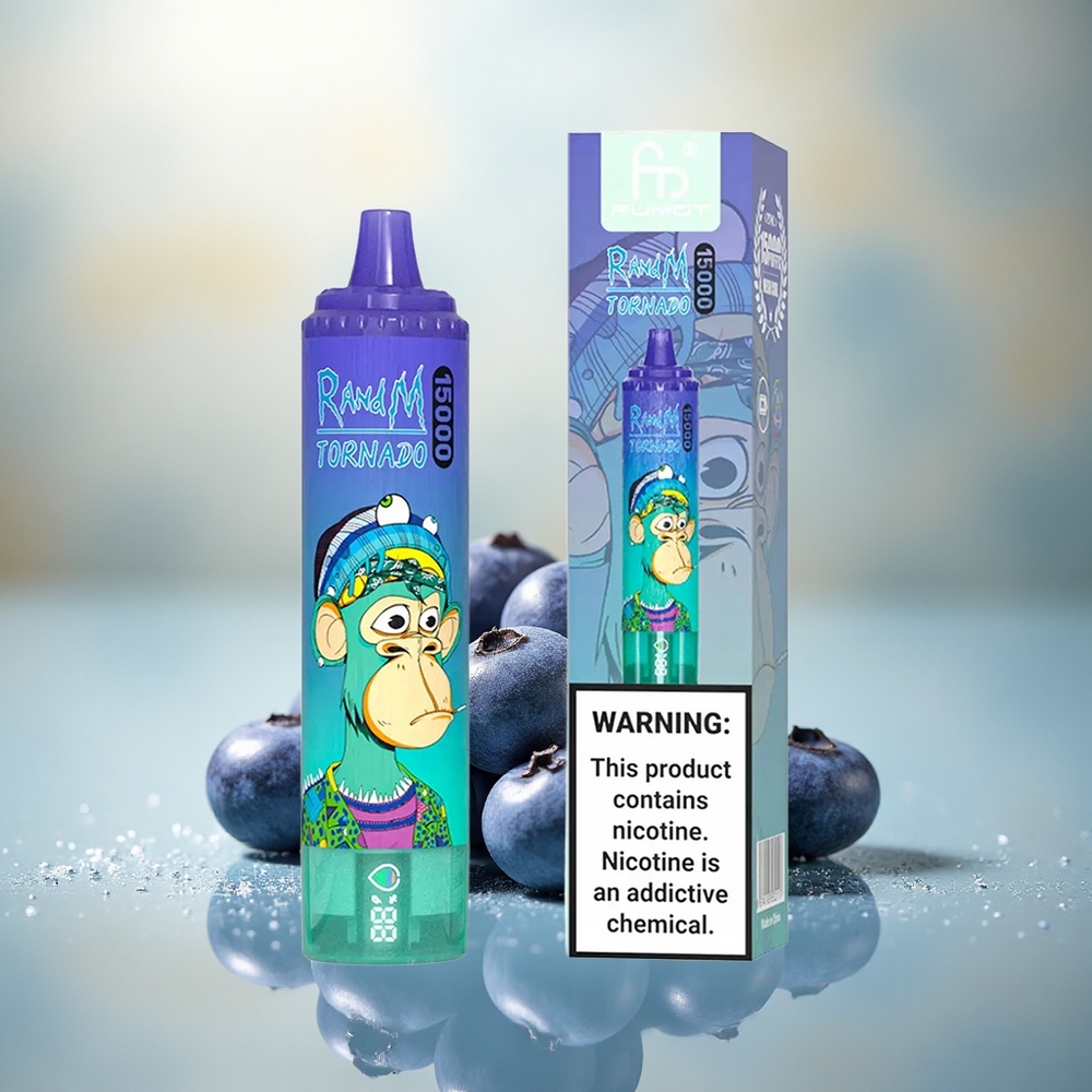 RandM Fumot Tornado 15000 Puffs Blauwe Bes Op IJs met 25ml Mesh Coil