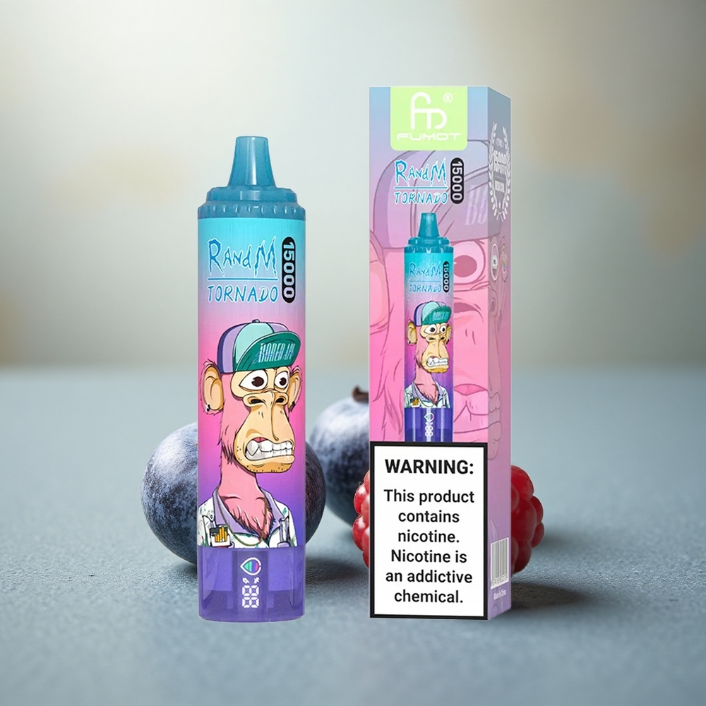 RandM Fumot Tornado 15000 Puffs Blauwebes Framboos 25ml Mesh LCD