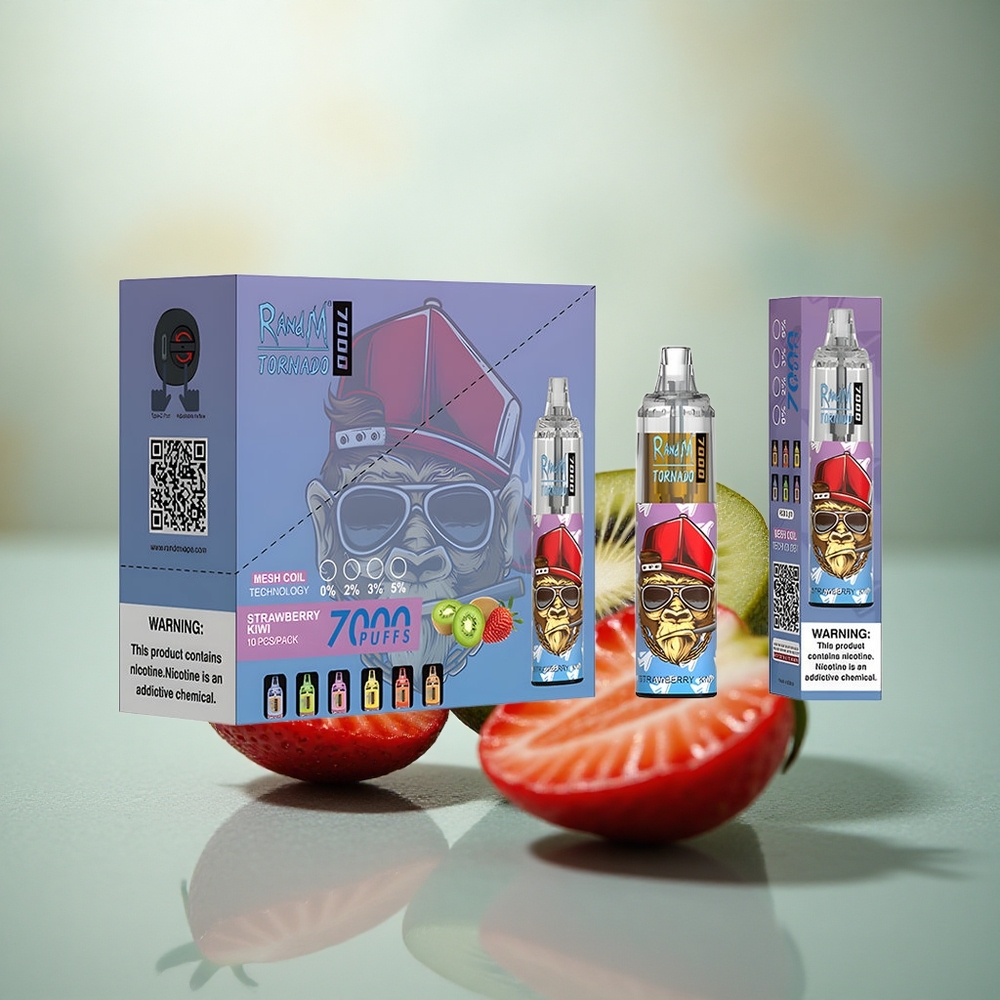 RandM Fumot Tornado 7000 Puffs Aardbei Kiwi Mesh Coil Type-C Port
