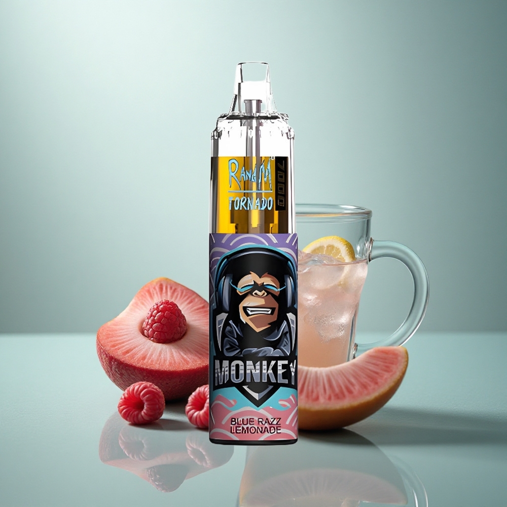 RandM Fumot Tornado 7000 Puffs Blauwe Framboos Limonade met Mesh Coil en Type-C Port