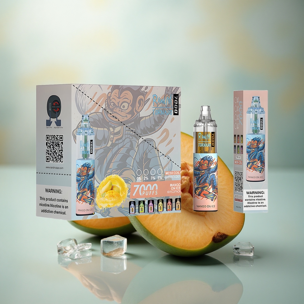 RandM Fumot Tornado 7000 Puffs Mango Op IJs met Mesh Coil en RGB Licht