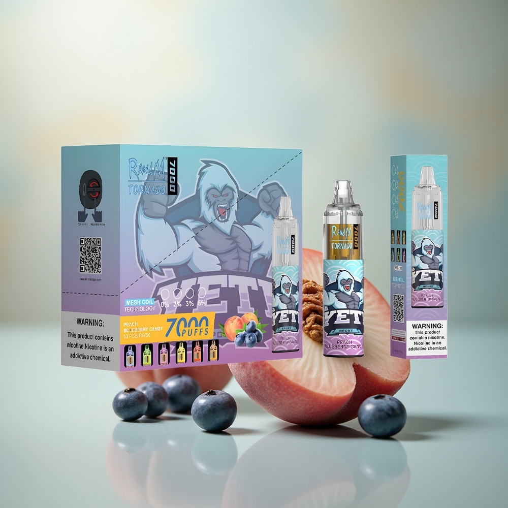 RandM Fumot Tornado 7000 Puffs Perzik Blauwe Bes Snoep Mesh Coil Type-C RGB Licht