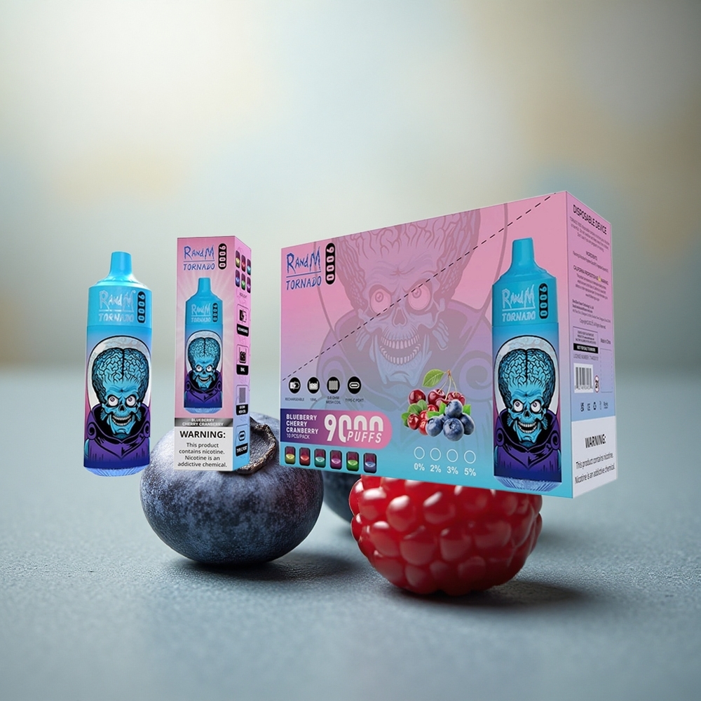 RandM Fumot Tornado 9000 Puffs Blauwe Bes Kers Veenbes Mesh RGB