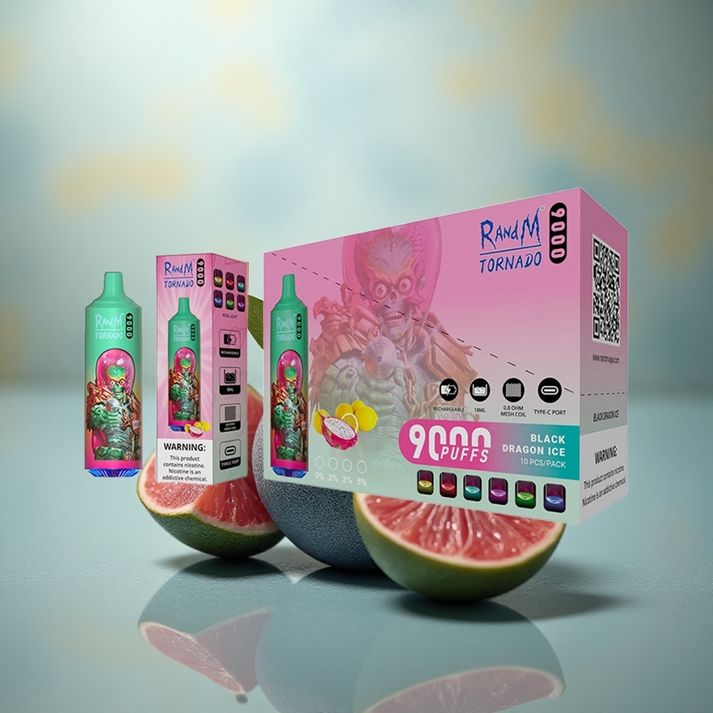 RandM Fumot Tornado 9000 Puffs Blauwe Framboos Kush Mesh RGB