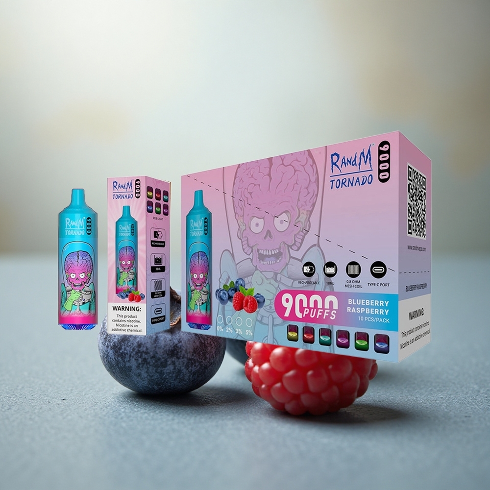 RandM Fumot Tornado 9000 Puffs Blauwe Framboos Mesh RGB 850mAh 18mL
