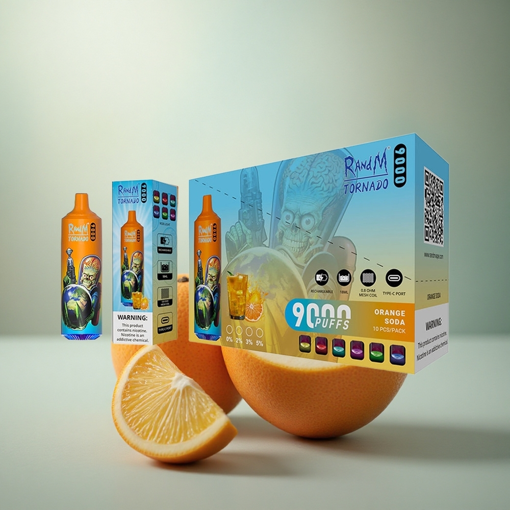 RandM Fumot Tornado 9000 Puffs Oranje Frisdrank Mesh Coil RGB Display