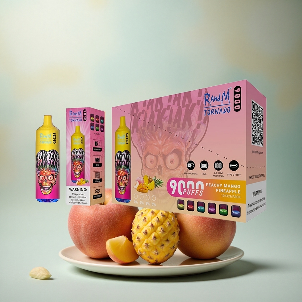 RandM Fumot Tornado 9000 Puffs Perzige Mango Ananas 850 mAh Mesh Coil RGB Display