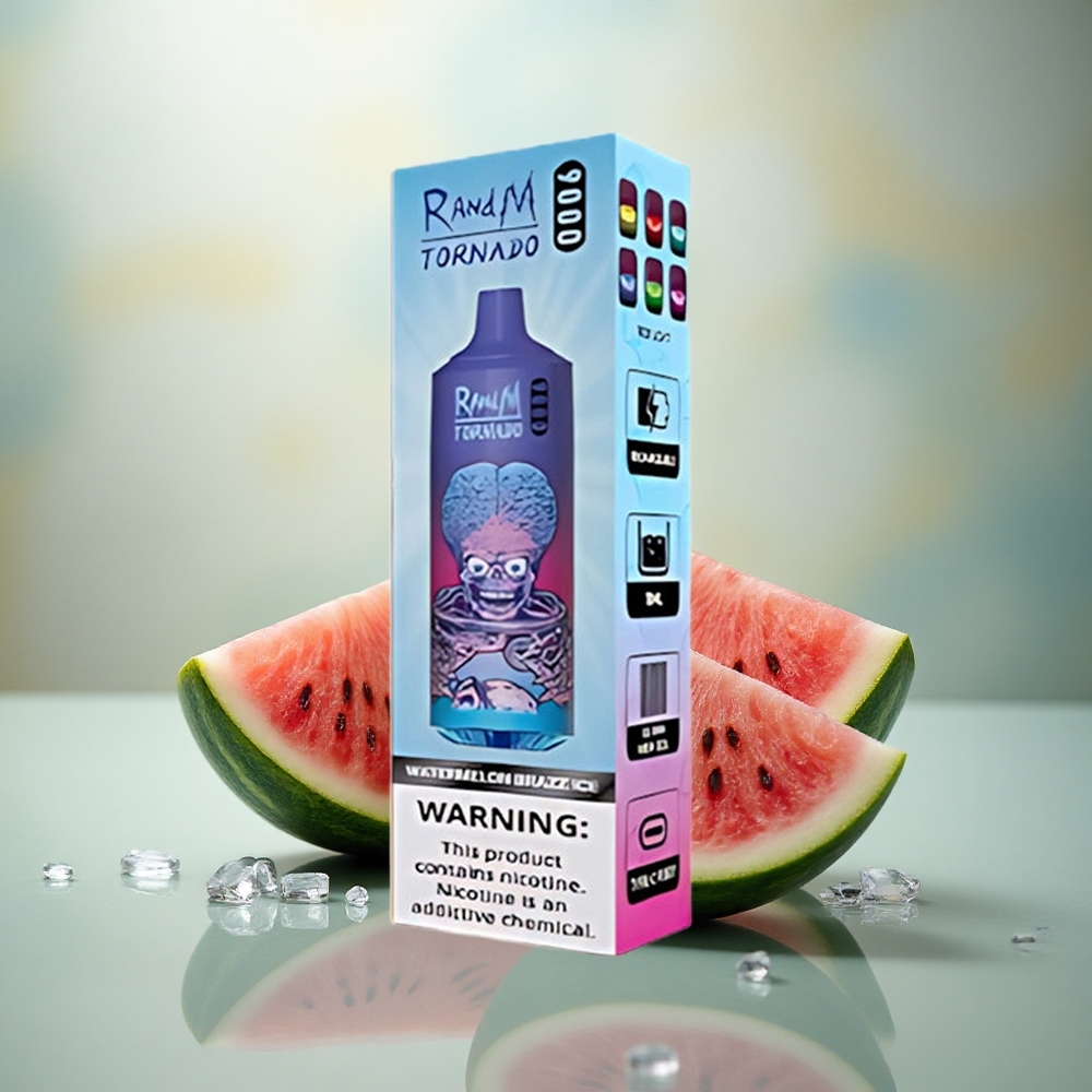 RandM Fumot Tornado 9000 Puffs Watermeloen Brazz IJs met Oplaadbare Batterij en Mesh Coil