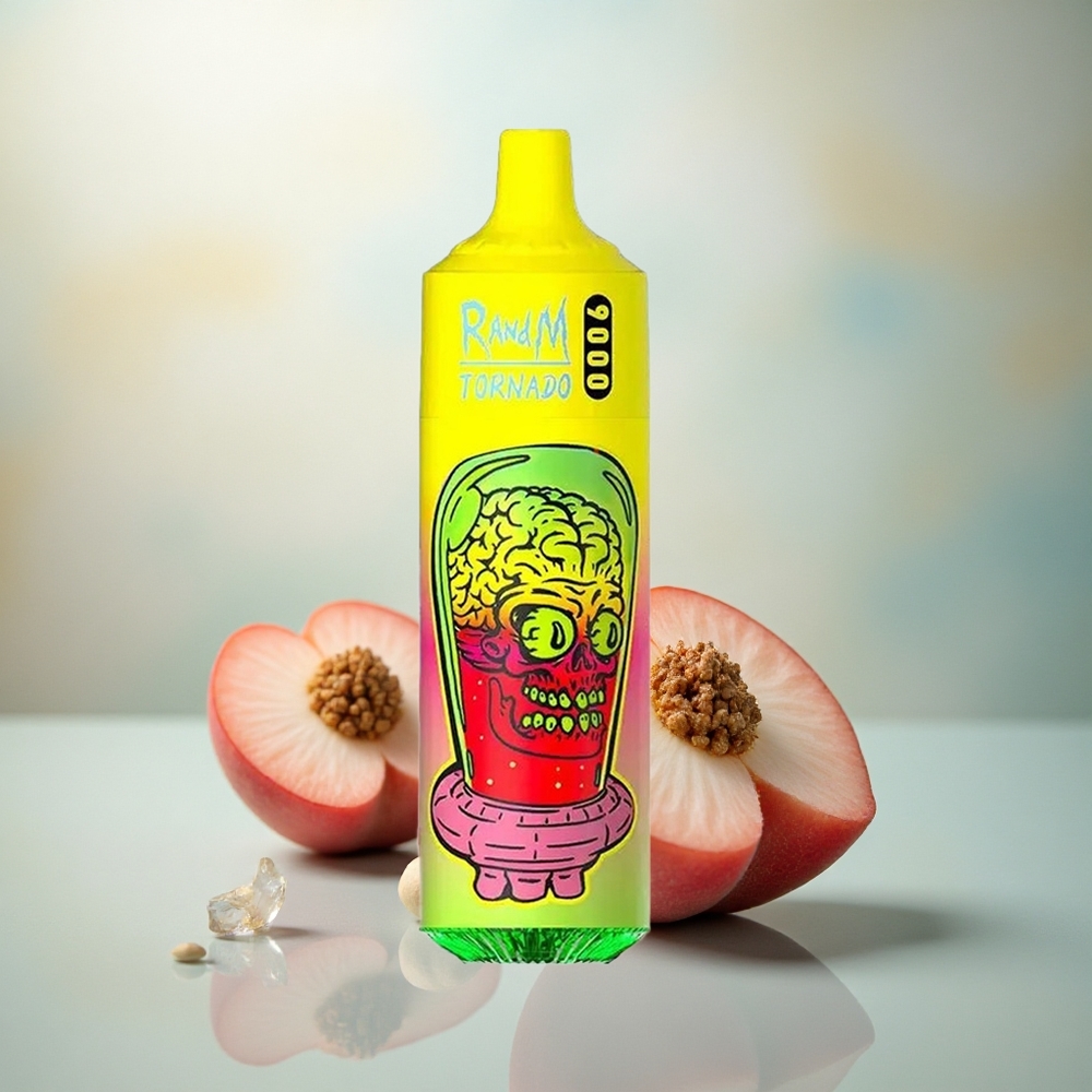 RandM Fumot Tornado 9000 Puffs Zomerperzik IJs met 18 mL Vloeistof en Mesh Coil
