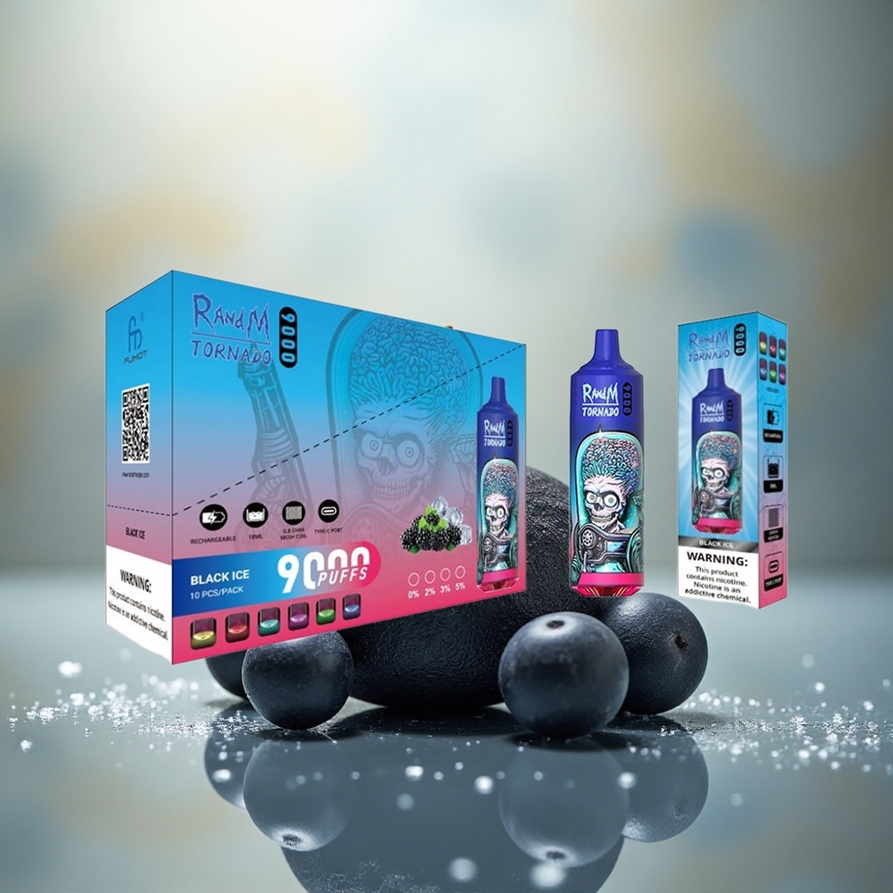 RandM Fumot Tornado 9000 Puffs Zwart IJs Mesh RGB 850 mAh 18 mL