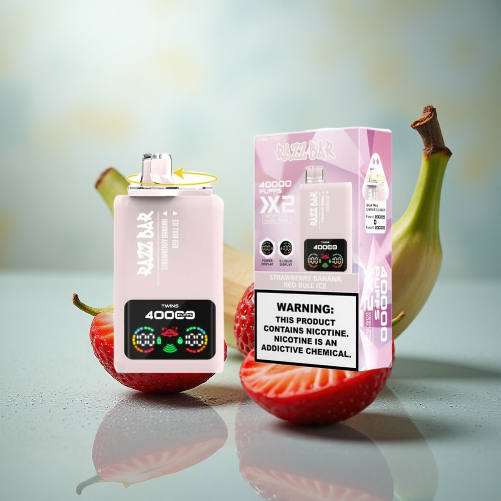 Razz Bar 40000 Puffs Aardbei Banaan - Rode Stier IJs met Dubbele Mesh Spoel en Type-C Lading