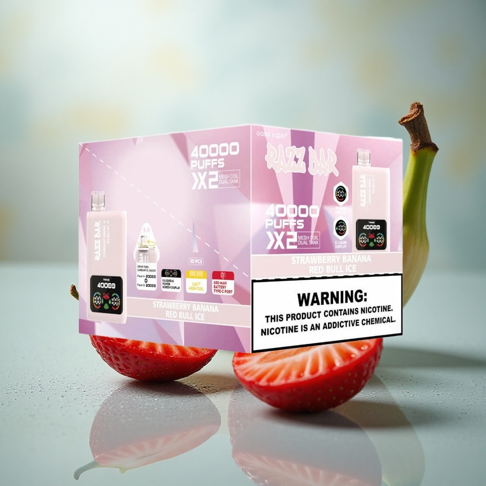 Razz Bar 40000 Puffs Aardbei Banaan - Rode Stier IJs met Dubbele Mesh Spoel en Type-C Lading