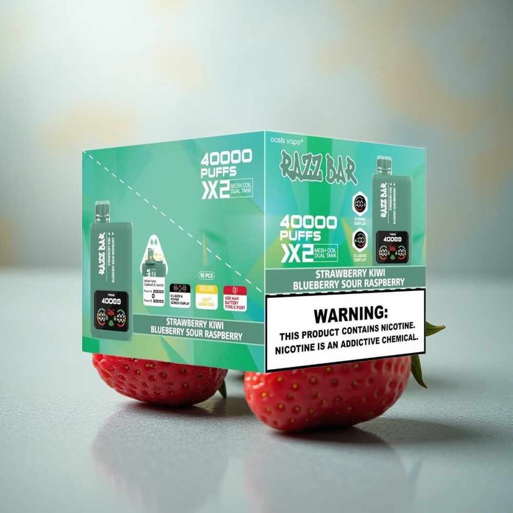Razz Bar 40000 Puffs Aardbei Kiwi - Bosbes Zure Framboos met Dual Mesh Coil en Type-C Opladen