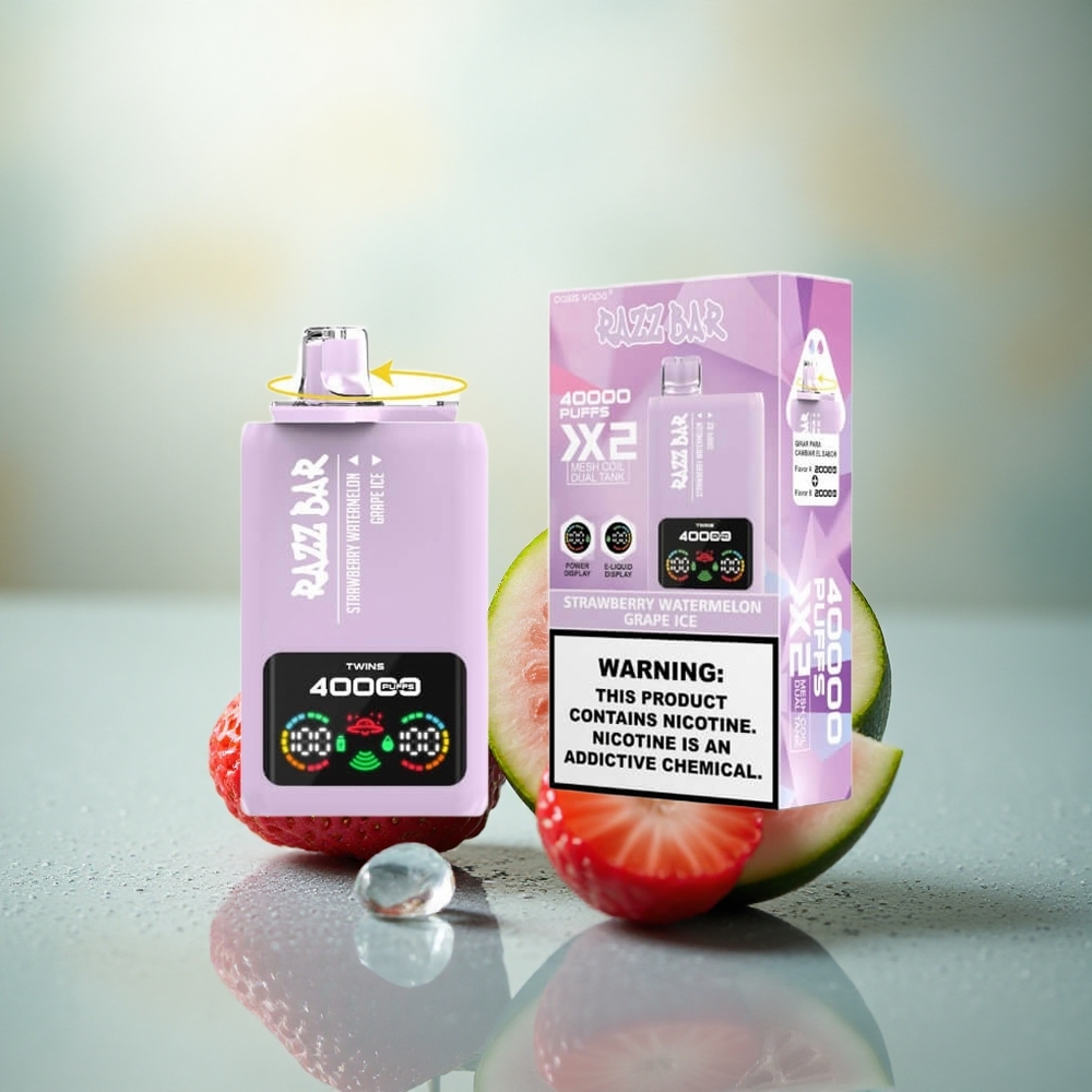 Razz Bar 40000 Puffs Aardbei Watermeloen - Druif IJs met Mesh Coil en Type-C Opladen