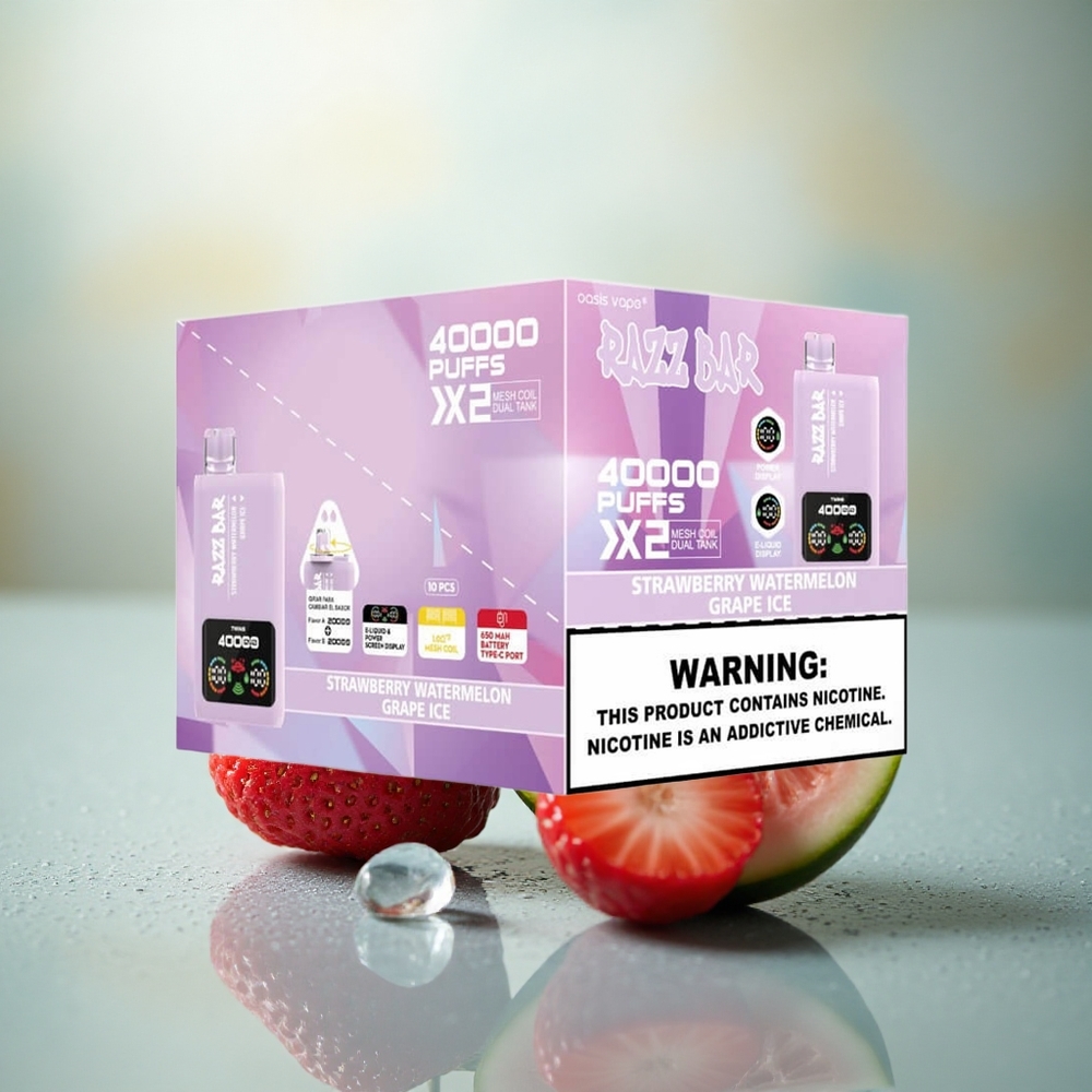 Razz Bar 40000 Puffs Aardbei Watermeloen - Druif IJs met Mesh Coil en Type-C Opladen
