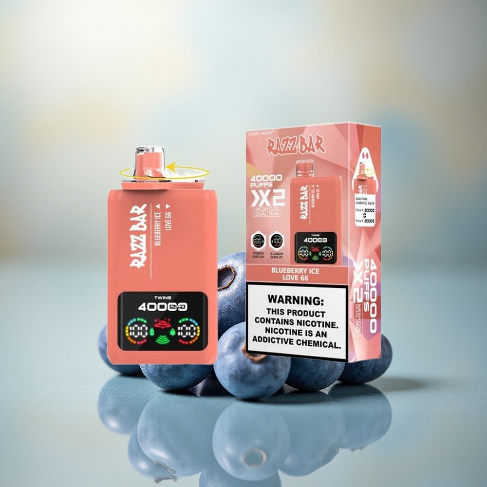 Razz Bar 40000 Puffs Blauwe Bes IJs - Liefde 66 met Schermweergave & Dubbele Mesh Coil