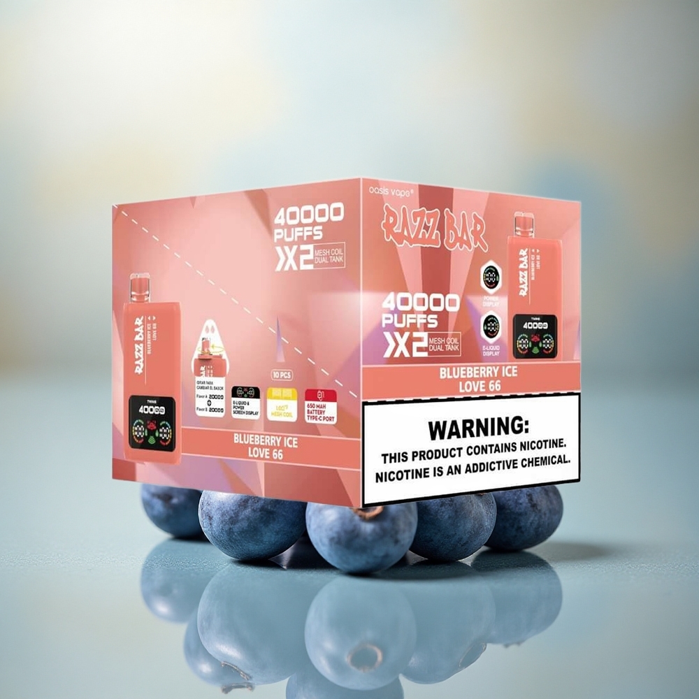 Razz Bar 40000 Puffs Blauwe Bes IJs - Liefde 66 met Schermweergave & Dubbele Mesh Coil