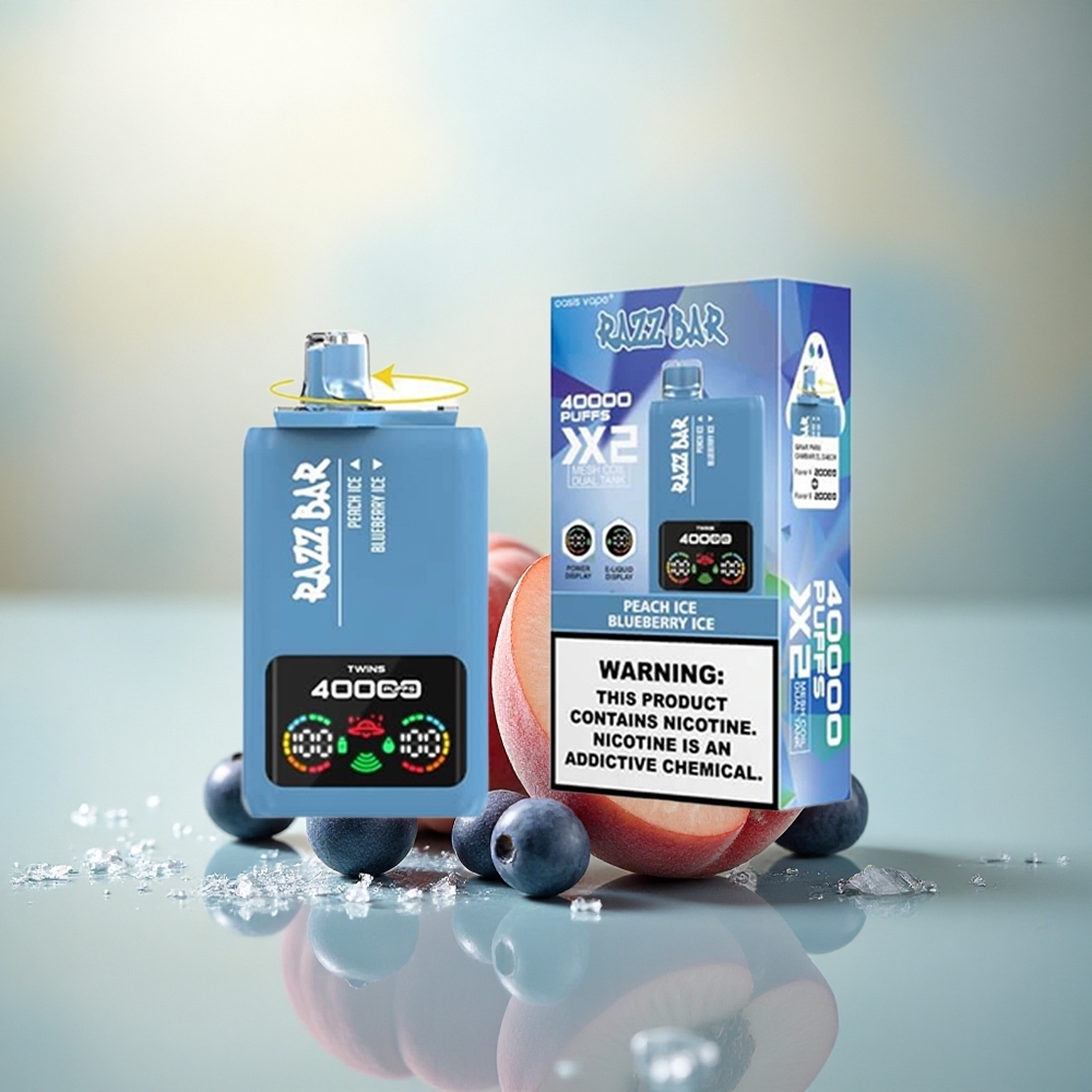 Razz Bar 40000 Puffs Perzik IJs - Bosbes IJs met 1.0Ohm Mesh Coil en Type-C Port
