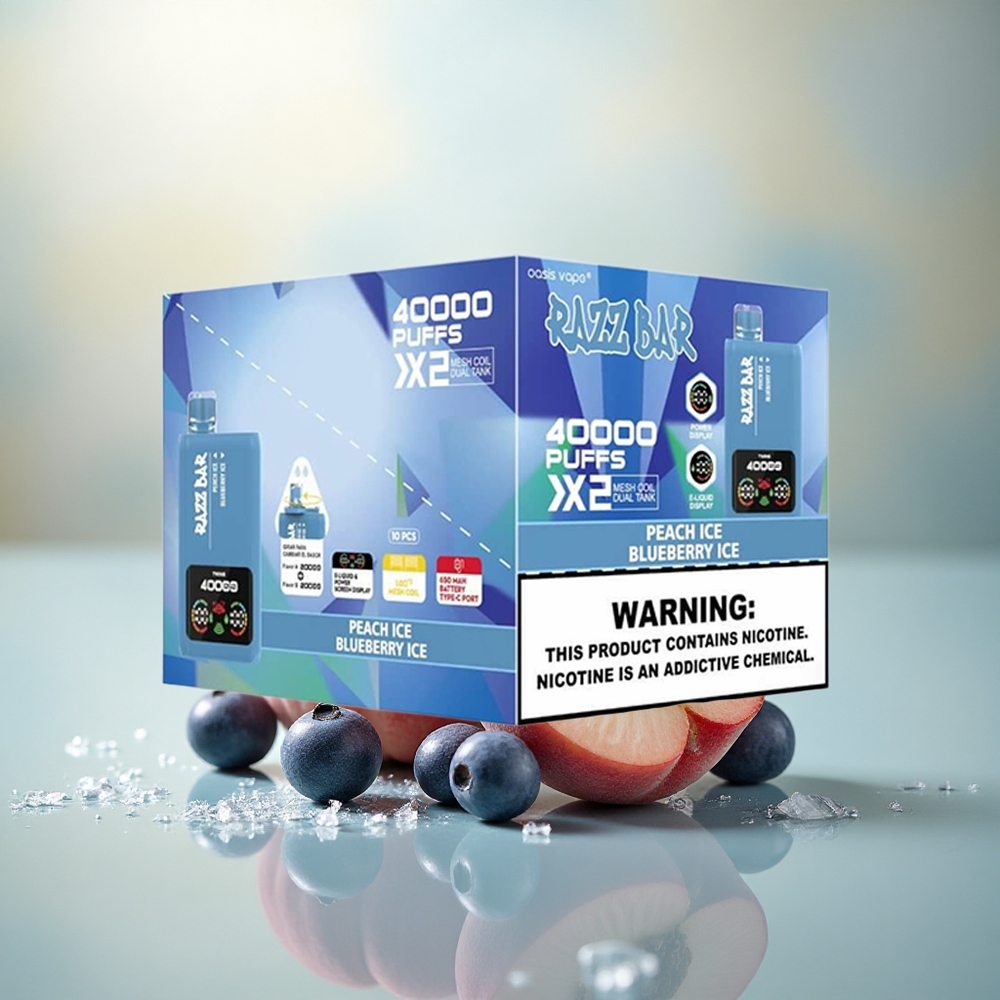 Razz Bar 40000 Puffs Perzik IJs - Bosbes IJs met 1.0Ohm Mesh Coil en Type-C Port