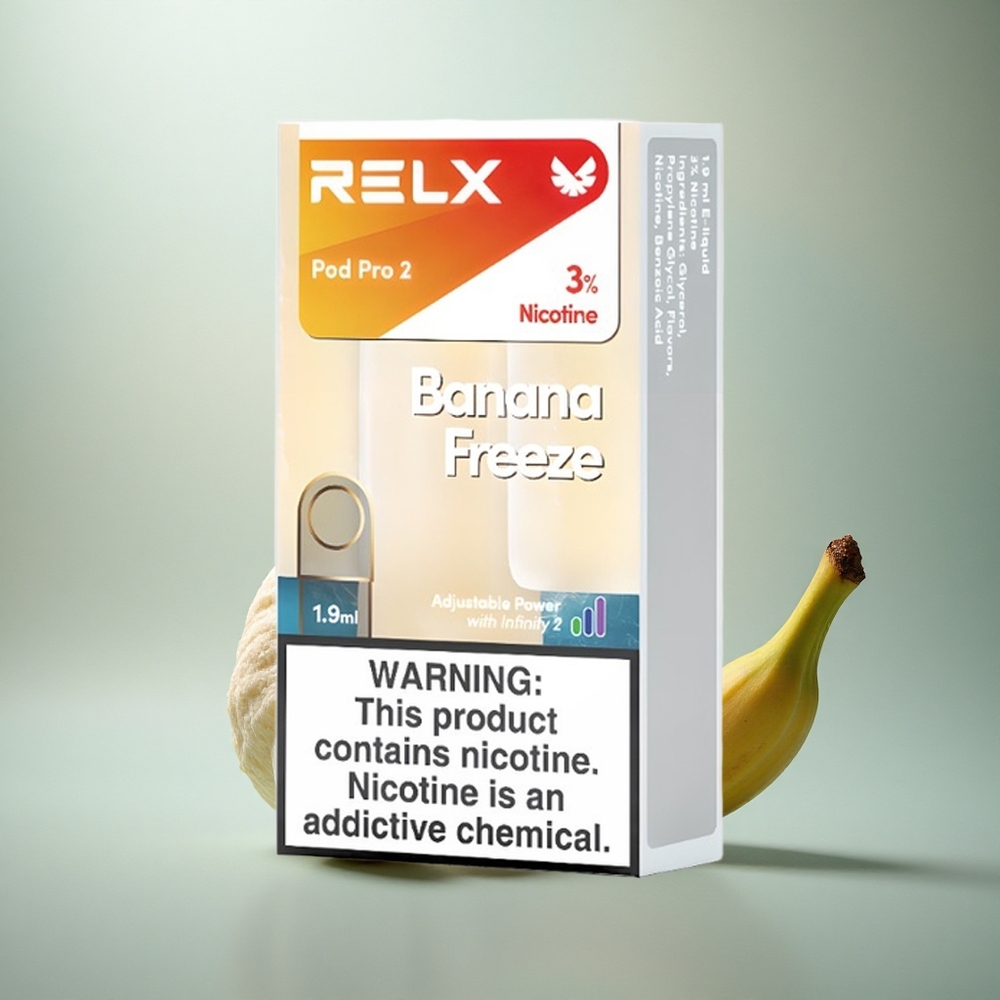 Relx Pod Pro 2 Vape Device Banaan Vries 30mg/ml 1.9ml 3 Spanningsstanden