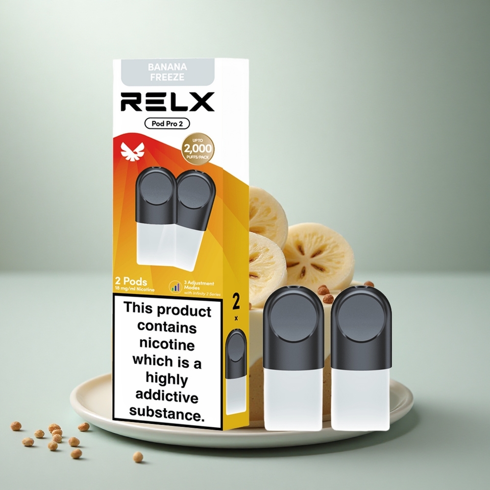 Relx Pod Pro 2 Vape Device Dessert-Banaan Vries 18mg/ml - 1.9ml, 2/3 pods/pack, Eco/Smooth/Boost Modus