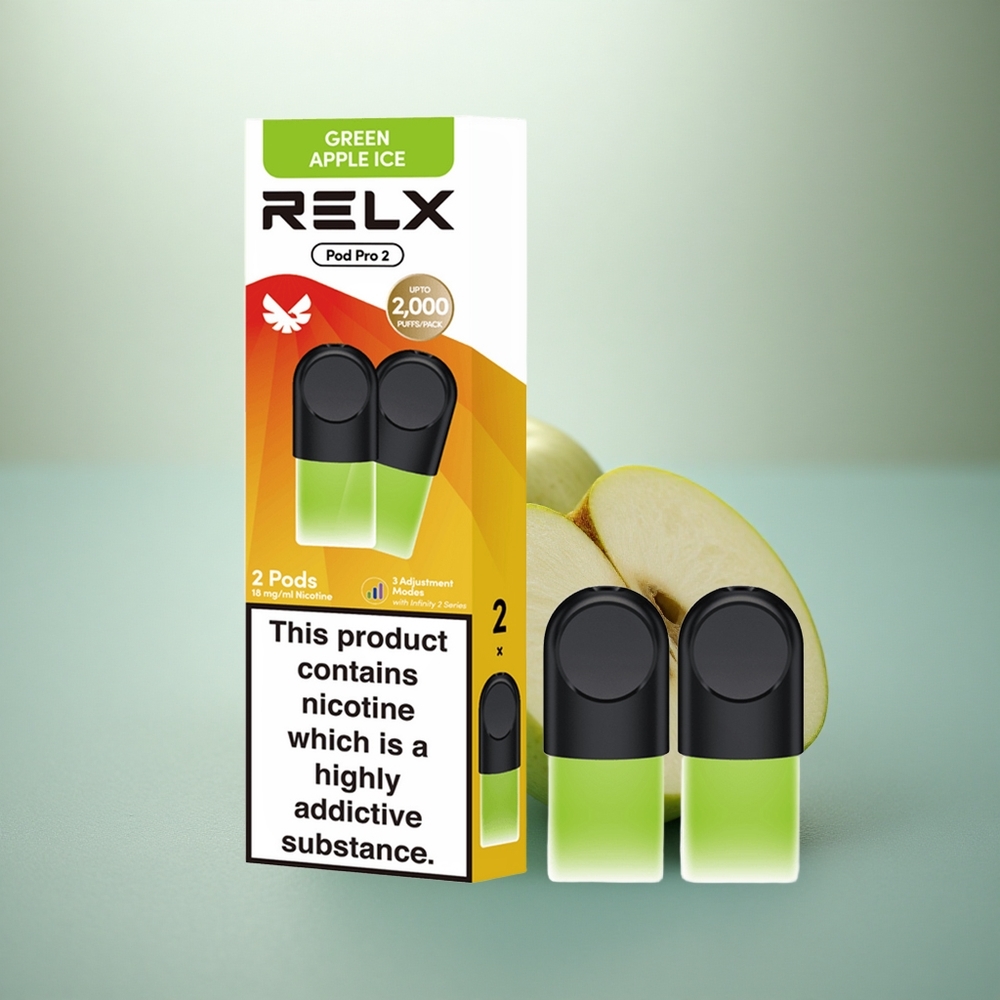 Relx Pod Pro 2 Vape Device Groene Appel IJs 18mg/ml 1.9ml 3 Voltage Modes 2/3 Pods