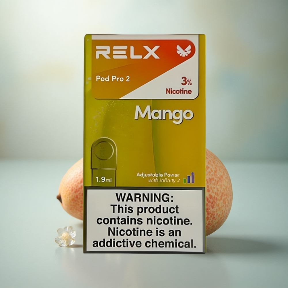 Relx Pod Pro 2 Vape Device Mango IJs 30mg/ml 1.9ml 3 Voltage Eco Smooth Boost 2-3 Pods