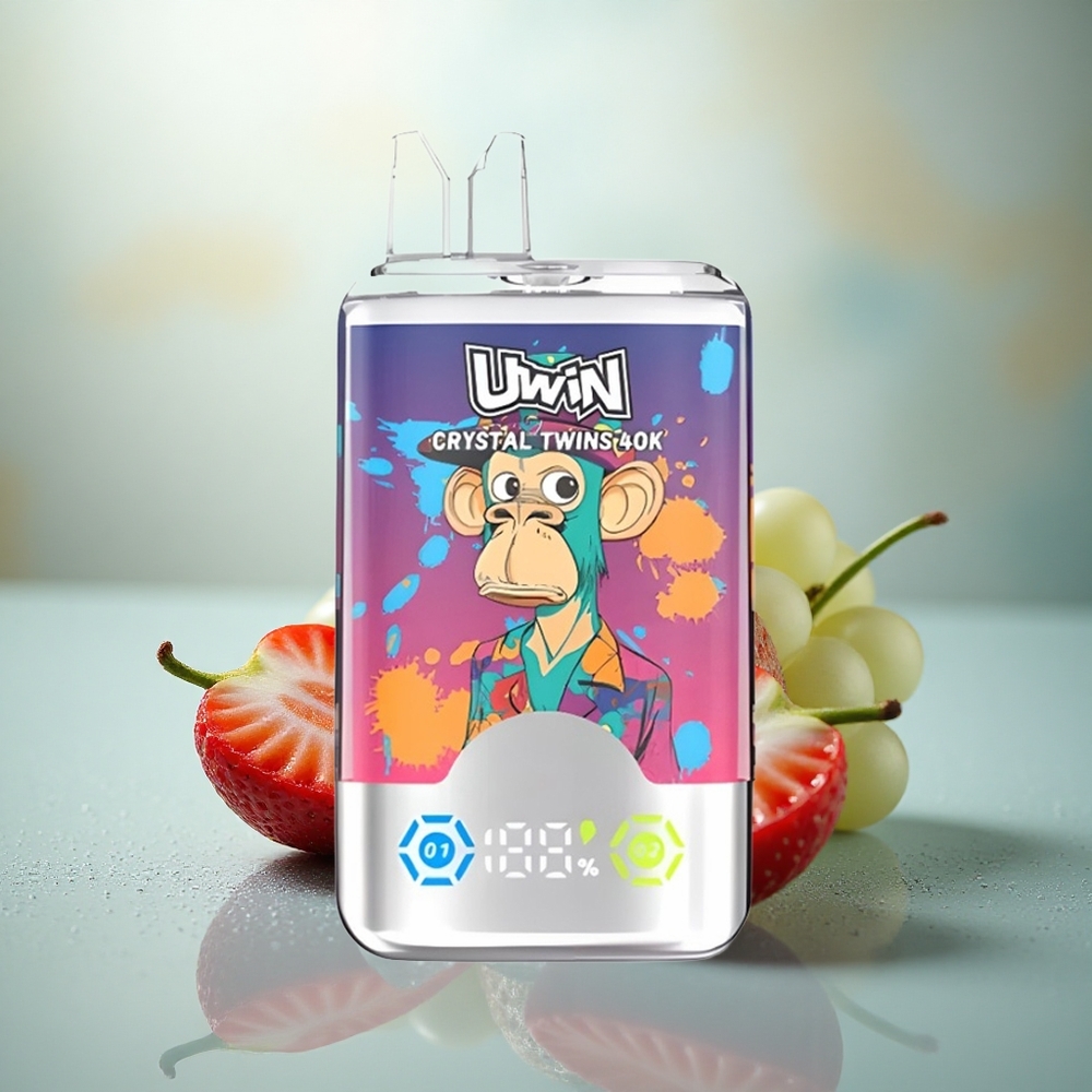 Uwin Crystal Twins 40000 Puffs Aardbei Kiwi Druif IJs met Duale Smaak en Oplaadbaar Ontwerp