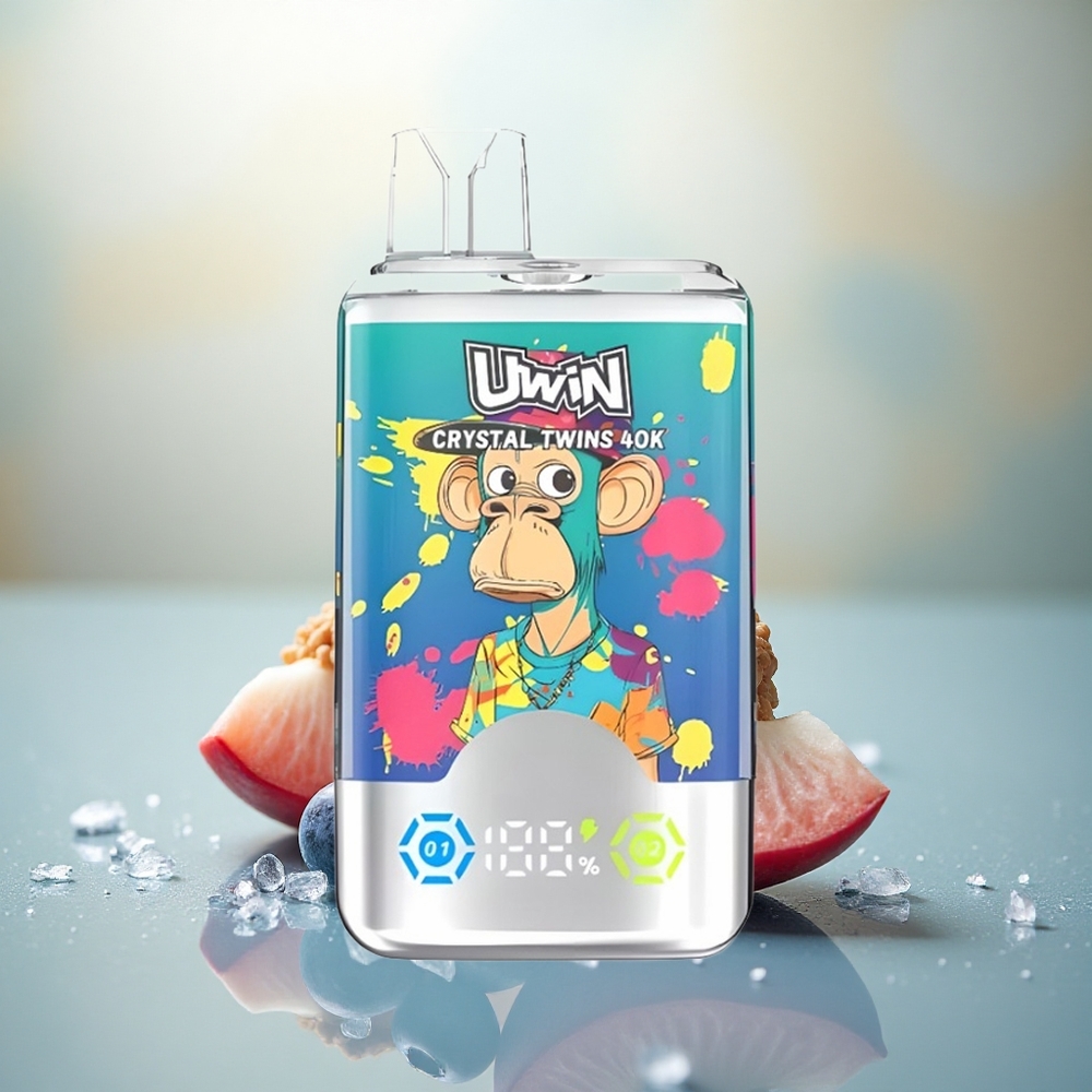 Uwin Crystal Twins 40000 Puffs Blauwe Bes Op Ijs Zomerperzik Ijs met Duale Smaak en Oplaadbaar Ontwerp