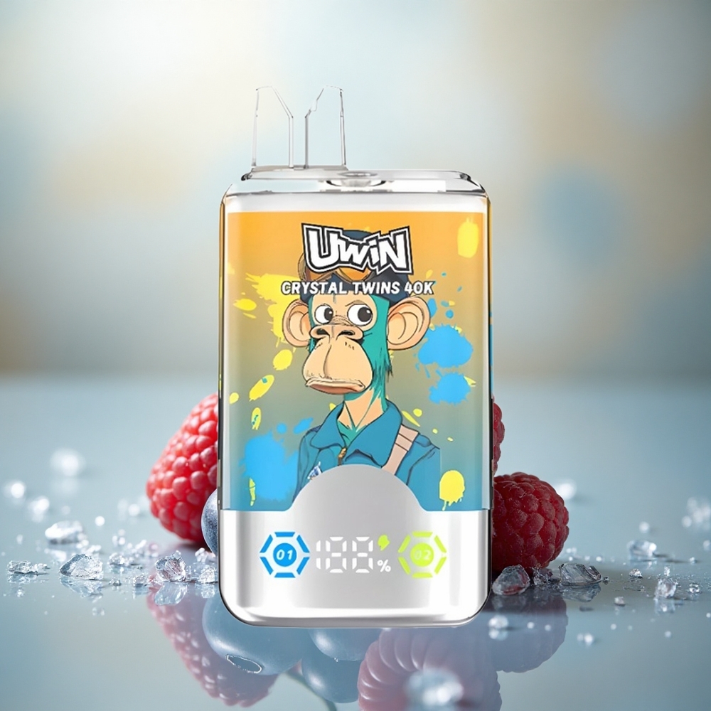 Uwin Crystal Twins 40000 Puffs Blauwe Framboos Kers IJs Duale Smaak Oplaadbaar Mesh