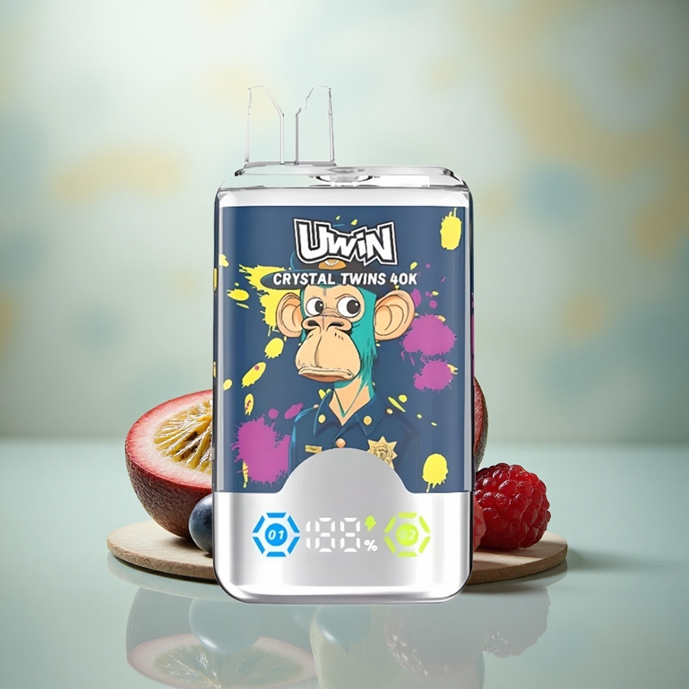 Uwin Crystal Twins 40000 Puffs Kiwi Passievrucht Guava Bosbes Framboos Dubbel Smaak Oplaadbaar Mesh Coil